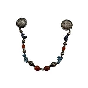 Western Silver Coin & Turquoise Double Pin Sweater Clip Brooch